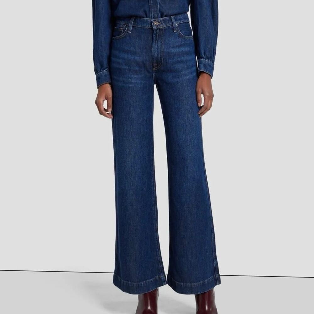 7 For All Mankind Modern Dojo Tailorless Denim Wide Leg Flare Jeans Size 28